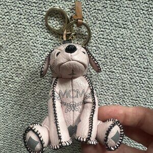 MCM Pink Dog Leather Bag Charm Keychain NEW
